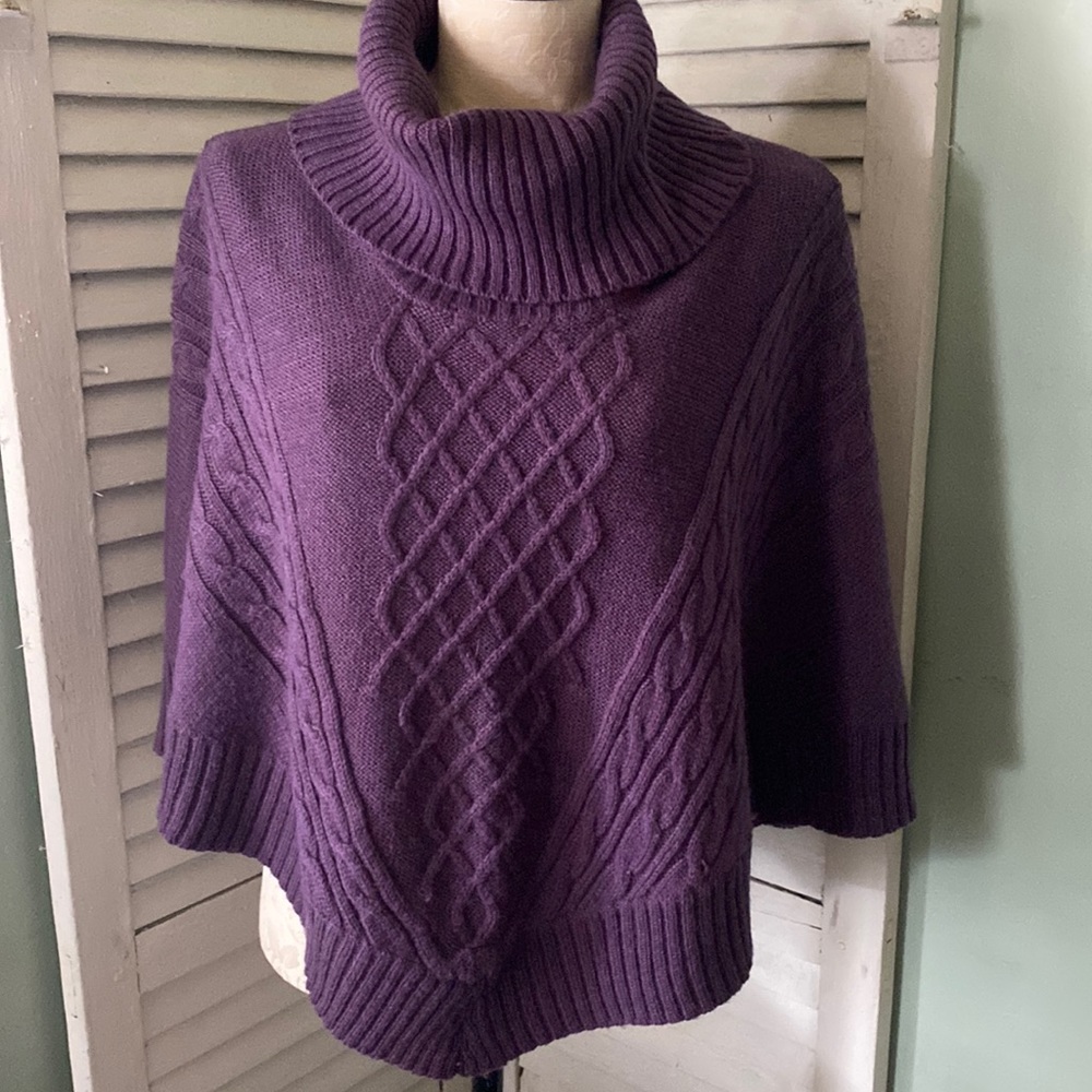 Relativity Purple Wool Blend Cowl Neck Poncho Sz L